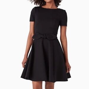 Kate Spade Tie Waist Ponte Dress Black Bow Fit Flare LBD Little Black Dress